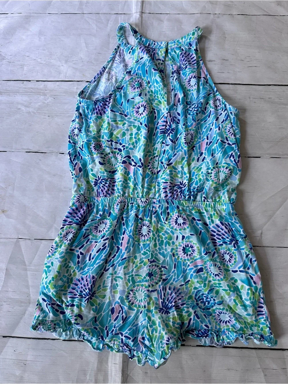 Lilly Pulitzer Girls Brienne Romper 8-10 blue green lilac